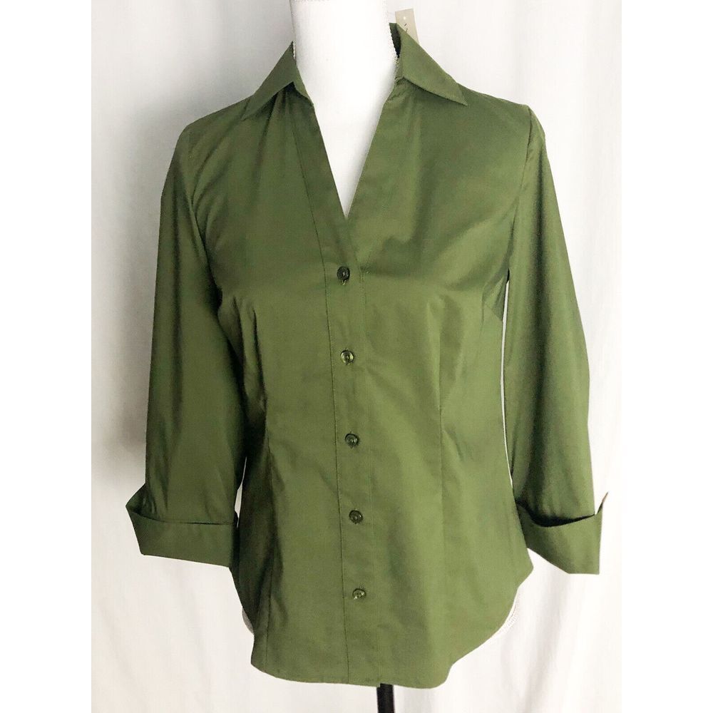 Ann‎ Taylor Womens Button-Up Green Blouse, Long Sleeve Shirt Size 2 New